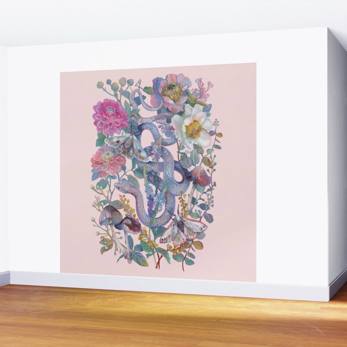 Pink Floral Garden Snake Wall Mural Gallery Image 2