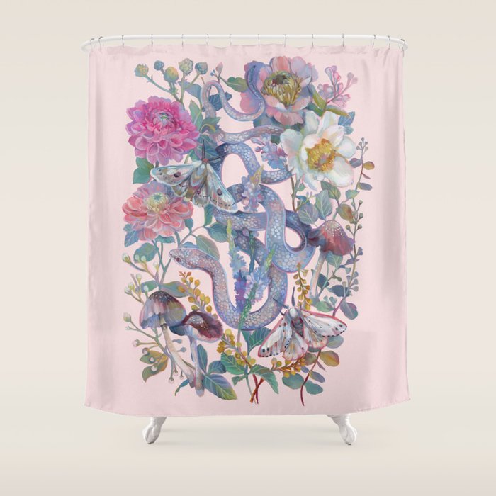 Pink Floral Garden Snake Shower Curtain Gallery Image 1