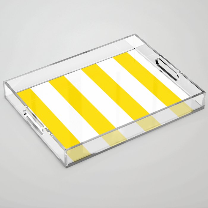 Large Yellow And White Stripes Fresh Mood #decor #society6 #buyart Acrylic Tray Gallery Image 1
