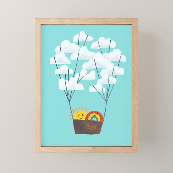 Hot cloud balloon - sun and rainbow Mini Art Print Gallery Image 1