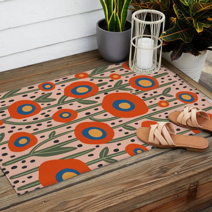 Flower Market Amsterdam, Abstract Modern Floral Print Outdoor Rug Gallery Image 2