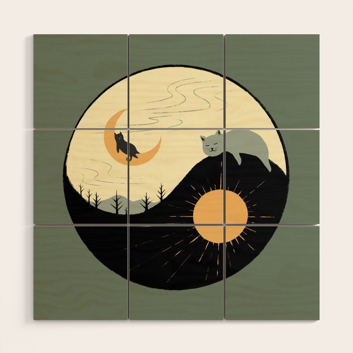 Hidden cat 36 yin yang balance Wood Wall Art Gallery Image 1