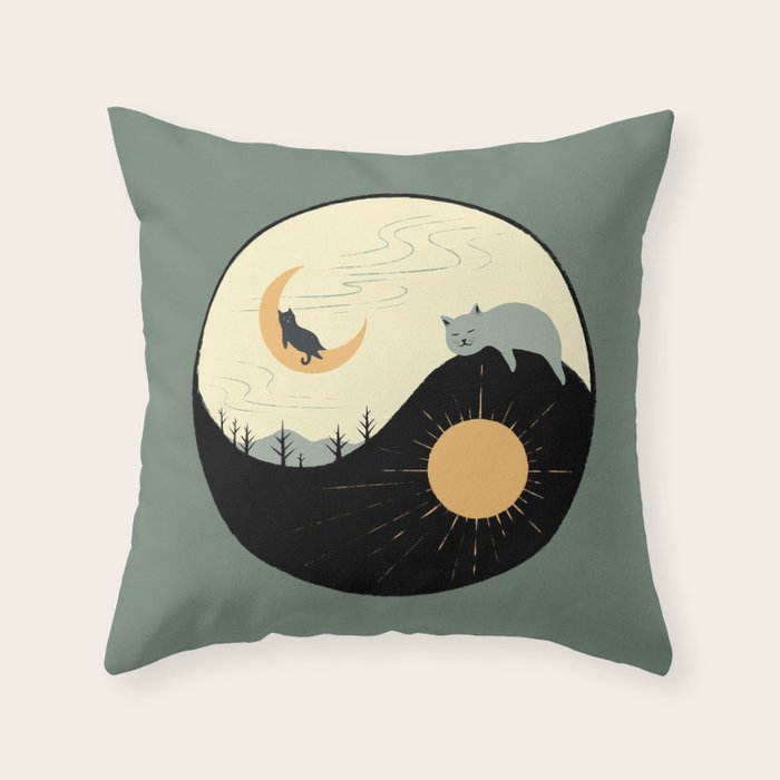 Hidden cat 36 yin yang balance Throw Pillow Gallery Image 6