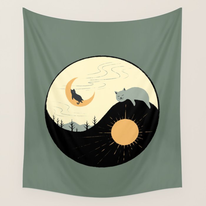 Hidden cat 36 yin yang balance Wall Tapestry Gallery Image 4