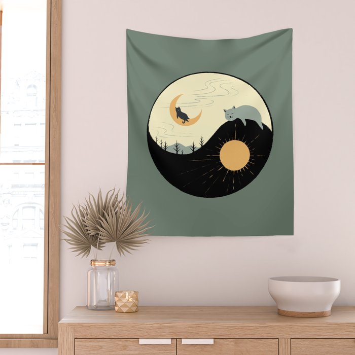 Hidden cat 36 yin yang balance Wall Tapestry Gallery Image 2