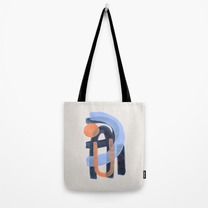 Midcentury Modern Minimalist Funky Cool Tribal Pattern Paynes Grey Pastel Blue Tan Shapes by Ejaaz Haniff Tote Bag Gallery Image 2