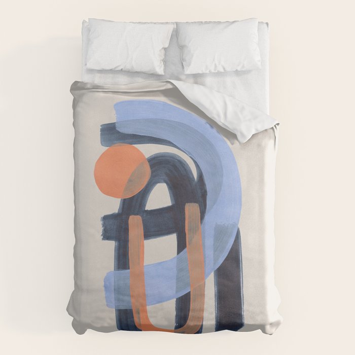 Midcentury Modern Minimalist Funky Cool Tribal Pattern Paynes Grey Pastel Blue Tan Shapes by Ejaaz Haniff Duvet Cover Gallery Image 6