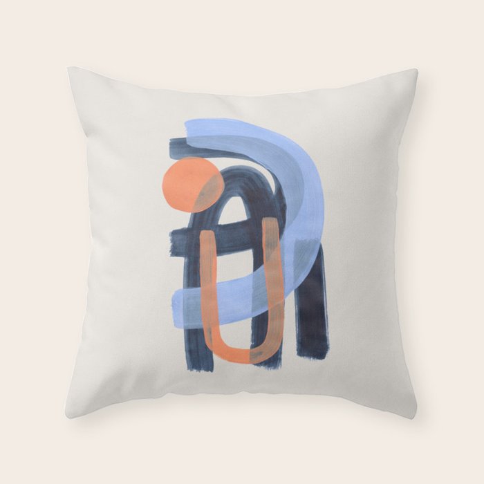 Midcentury Modern Minimalist Funky Cool Tribal Pattern Paynes Grey Pastel Blue Tan Shapes by Ejaaz Haniff Throw Pillow Gallery Image 1