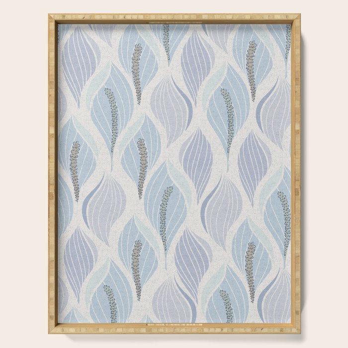 Minimalistic flow Peace lily flower powder blue Serving Tray Gallery Image 1