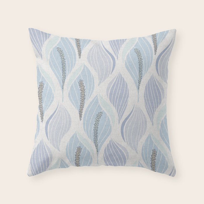 Minimalistic flow Peace lily flower powder blue Throw Pillow Gallery Image 6