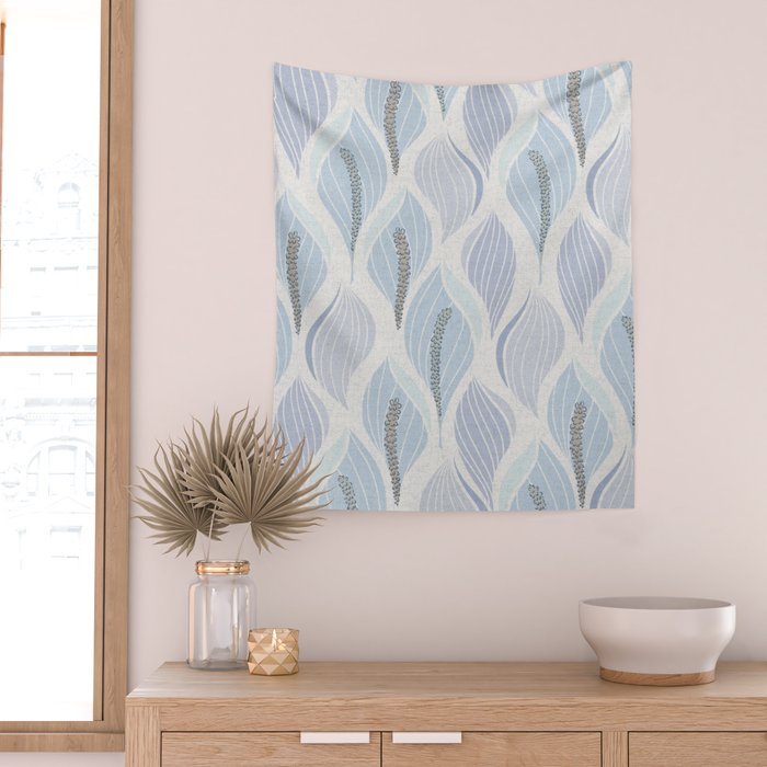 Minimalistic flow Peace lily flower powder blue Wall Tapestry Gallery Image 2