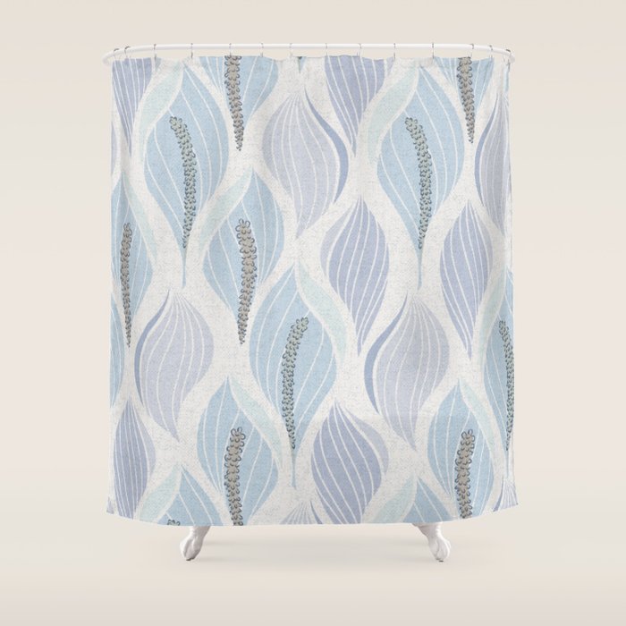 Minimalistic flow Peace lily flower powder blue Shower Curtain Gallery Image 1