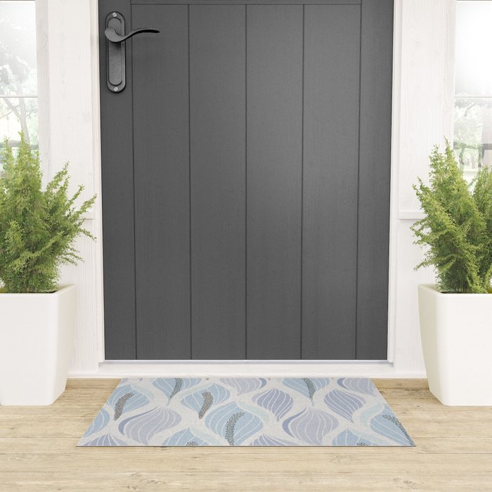 Minimalistic flow Peace lily flower powder blue Welcome Mat Gallery Image 3