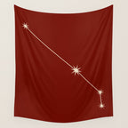 Aries Zodiac Star Constellation Line Art Ruby Red Wall Tapestry Gallery Image 4
