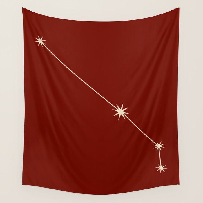 Aries Zodiac Star Constellation Line Art Ruby Red Wall Tapestry Gallery Image 1
