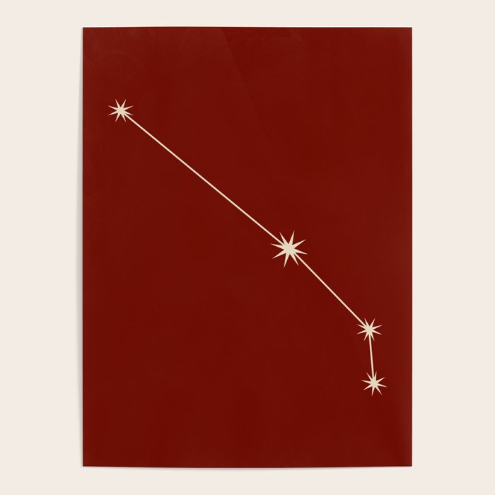 Aries Zodiac Star Constellation Line Art Ruby Red Poster Gallery Image 4