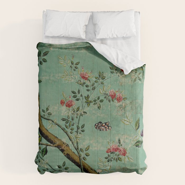 Antique 18th Century Blooming Camellia Garden Botanical Comforter Gallery Image 1