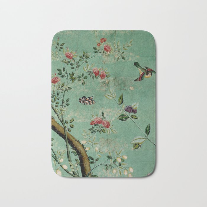 Antique 18th Century Blooming Camellia Garden Botanical Bath Mat Gallery Image 1