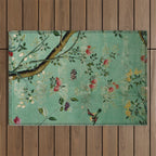 Antique 18th Century Blooming Camellia Garden Botanical Outdoor Rug Gallery Image 1