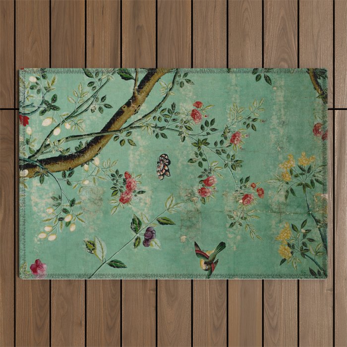 Antique 18th Century Blooming Camellia Garden Botanical Outdoor Rug Gallery Image 1