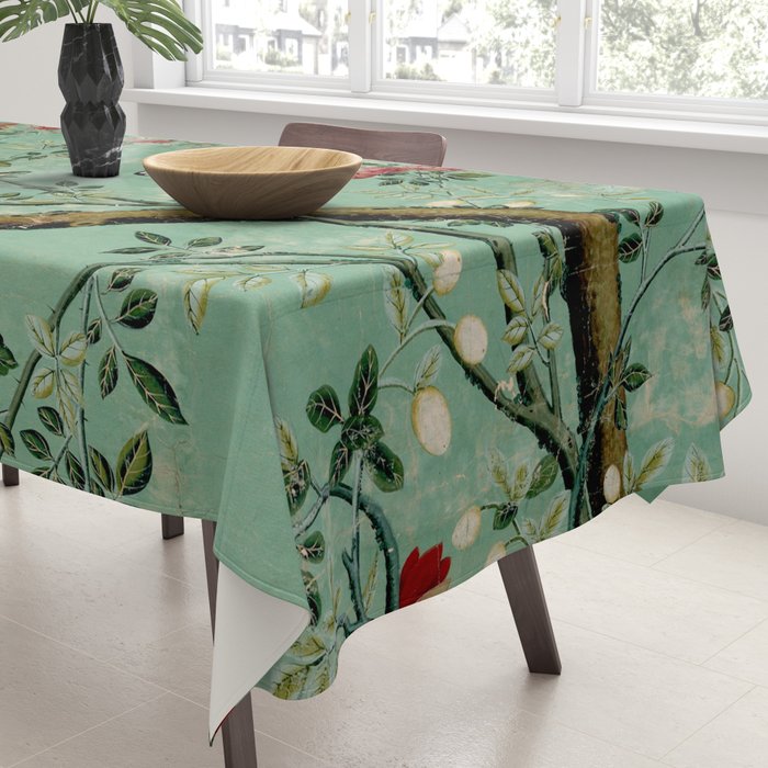Antique 18th Century Blooming Camellia Garden Botanical Tablecloth Gallery Image 3