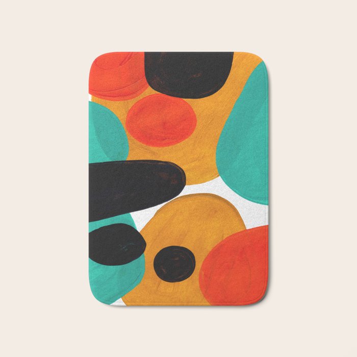 Mid Century Modern Abstract Minimalist Retro Vintage Style Rolie Polie Olie Bubbles Teal Orange Bath Mat Gallery Image 1