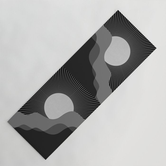 Abstraction_SUNRISE_SUNSET_BLACK_WHITE_MONO_POP_ART_0622A Yoga Mat Gallery Image 1