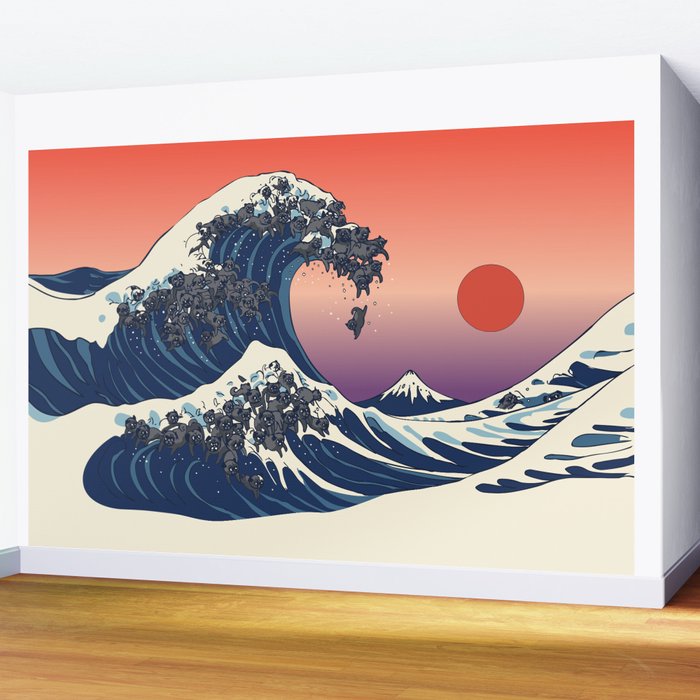 The Great Wave of Black Pug Wall Mural Gallery Image 2