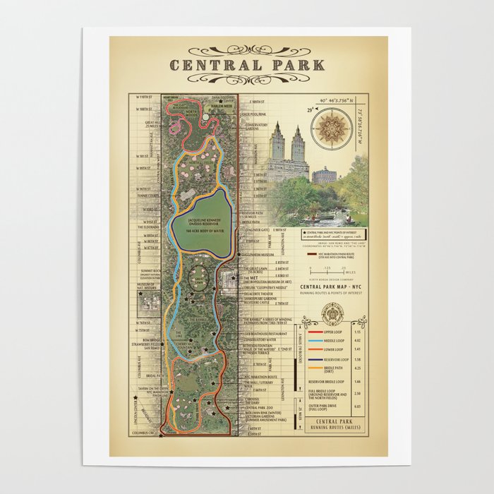 NYC's Central Park [Vintage Inspired] "San Remo" Running route map Poster Gallery Image 1