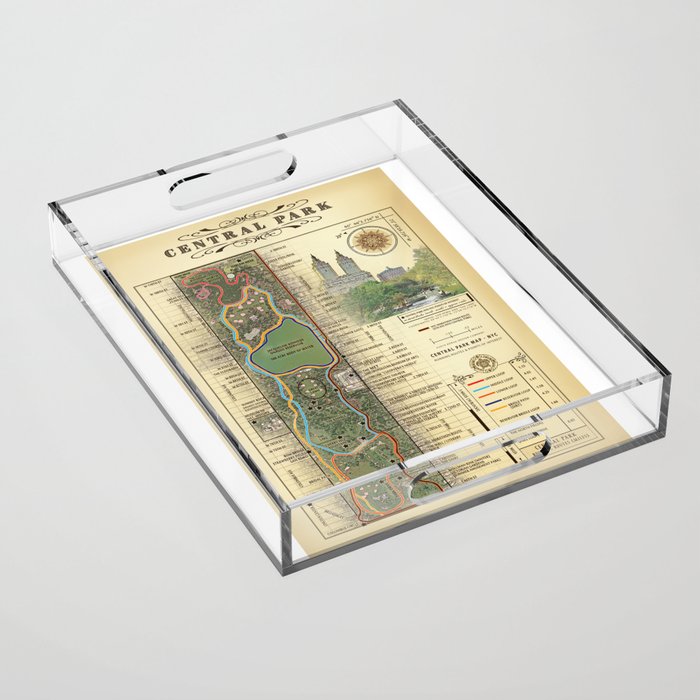 NYC's Central Park [Vintage Inspired] "San Remo" Running route map Acrylic Tray Gallery Image 1