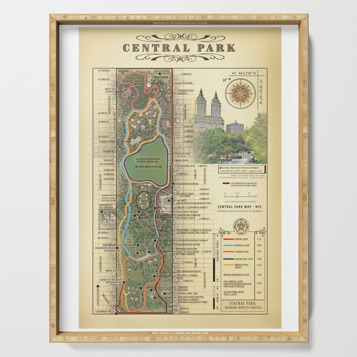 NYC's Central Park [Vintage Inspired] "San Remo" Running route map Serving Tray Gallery Image 1