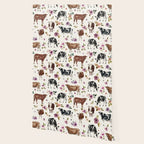 Boho Floral Cow Print with Purple flowers on Cream Wallpaper Gallery Image 2