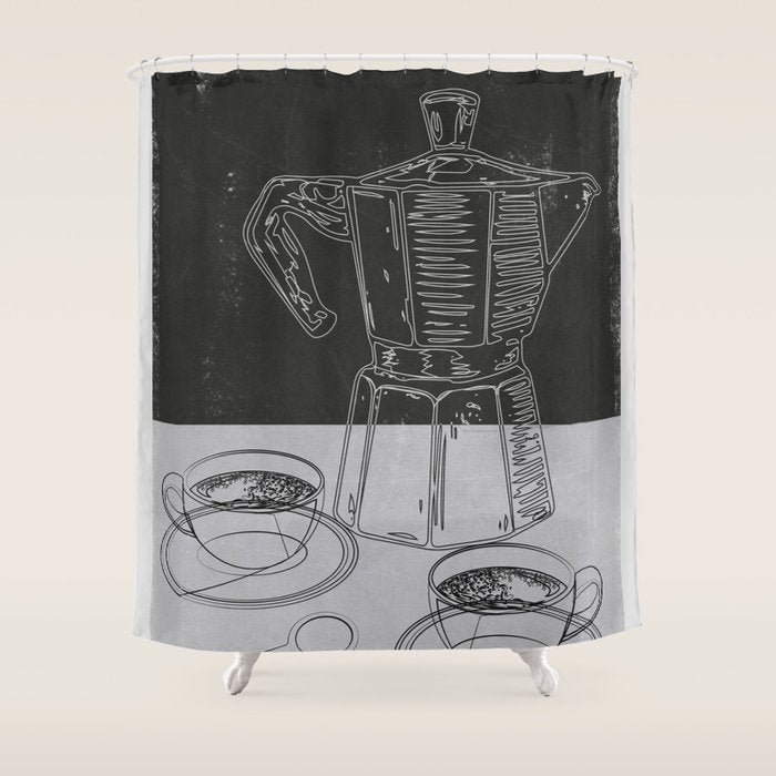 Minimalist Black And White Coffee Cups Shower Curtain Gallery Image 1