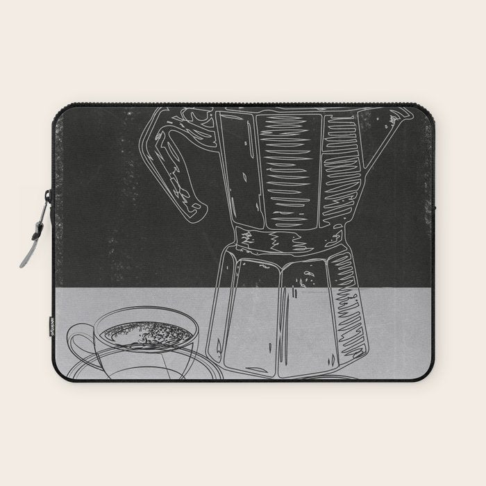 Minimalist Black And White Coffee Cups Laptop Sleeve Gallery Image 1