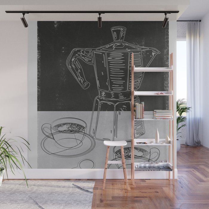 Minimalist Black And White Coffee Cups Wall Mural Gallery Image 1