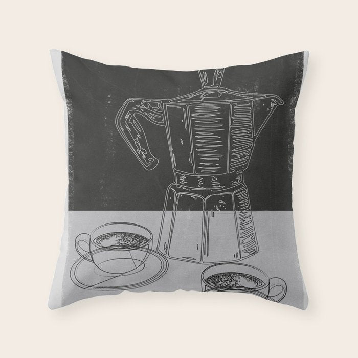 Minimalist Black And White Coffee Cups Throw Pillow Gallery Image 6