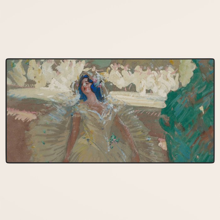 Pavlova, prima ballerina ballet Swan Lake portrait still life female painting by Henry Keller Desk Mat Gallery Image 3