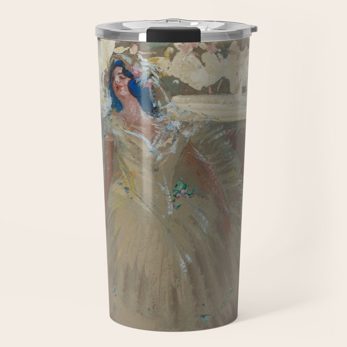 Pavlova, prima ballerina ballet Swan Lake portrait still life female painting by Henry Keller Travel Mug Gallery Image 1
