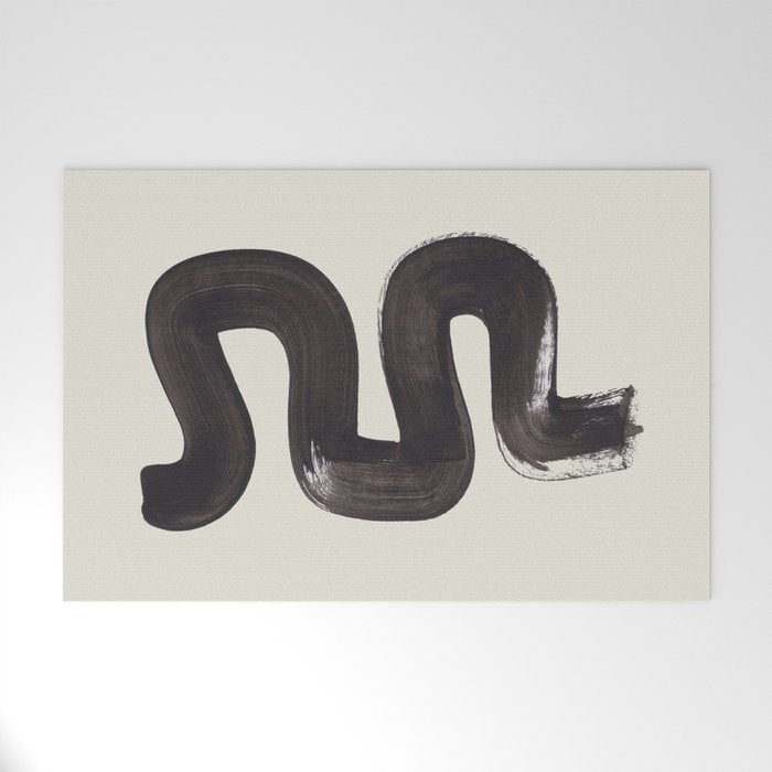 Black & White Minimalist Abstract Shapes Patterns Black Ink Painting Welcome Mat Gallery Image 1