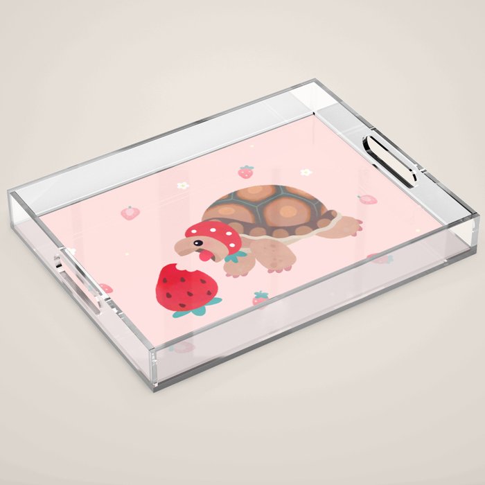 Tortoises love strawberries Acrylic Tray Gallery Image 1
