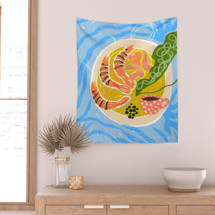 Tiger Shrimp Seafood Platter Wall Tapestry Gallery Image 2