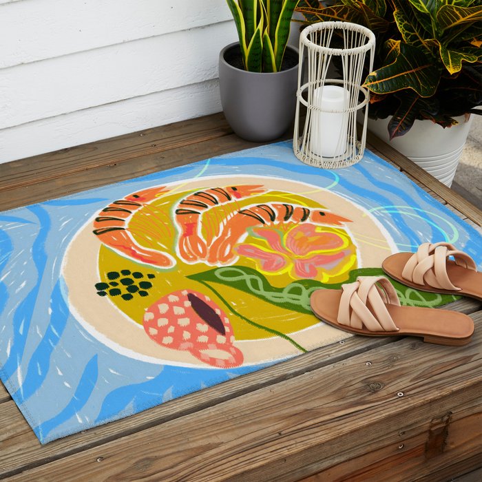 Tiger Shrimp Seafood Platter Outdoor Rug Gallery Image 2
