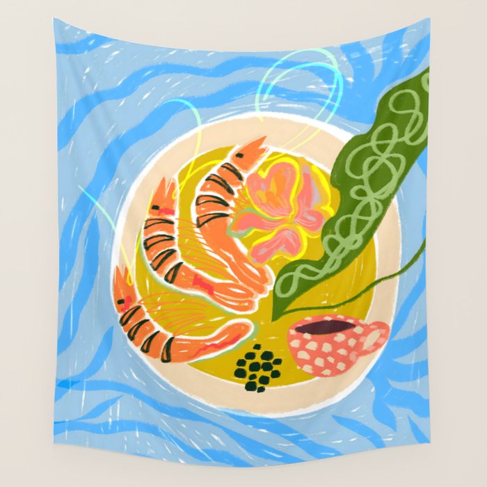 Tiger Shrimp Seafood Platter Wall Tapestry Gallery Image 1
