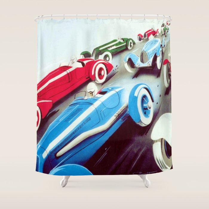 1932 Vintage 24 Hours of Le Mans French Auto Racing Wall Decor Shower Curtain Gallery Image 1