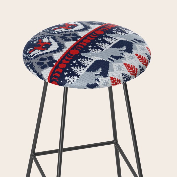 Fair isle knitting grey wolf // navy blue and grey wolves red moons and pine trees Stool Gallery Image 2