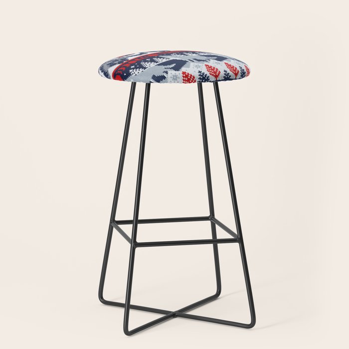 Fair isle knitting grey wolf // navy blue and grey wolves red moons and pine trees Stool Gallery Image 1