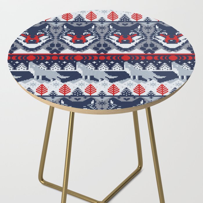 Fair isle knitting grey wolf // navy blue and grey wolves red moons and pine trees Side Table Gallery Image 2