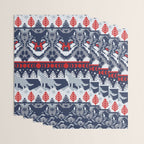 Fair isle knitting grey wolf // navy blue and grey wolves red moons and pine trees Wrapping Paper Gallery Image 3