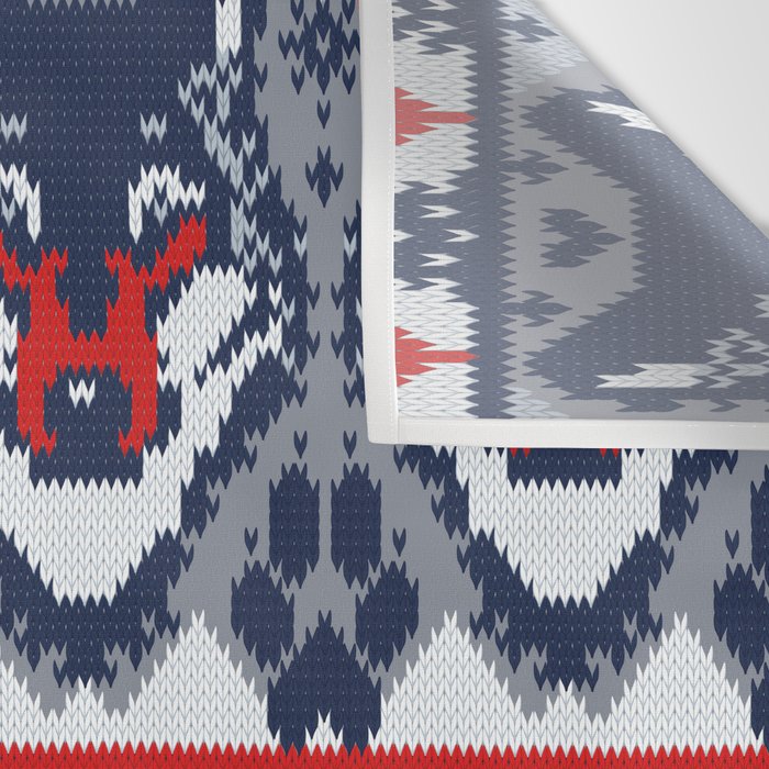 Fair isle knitting grey wolf // navy blue and grey wolves red moons and pine trees Wall Tapestry Gallery Image 3