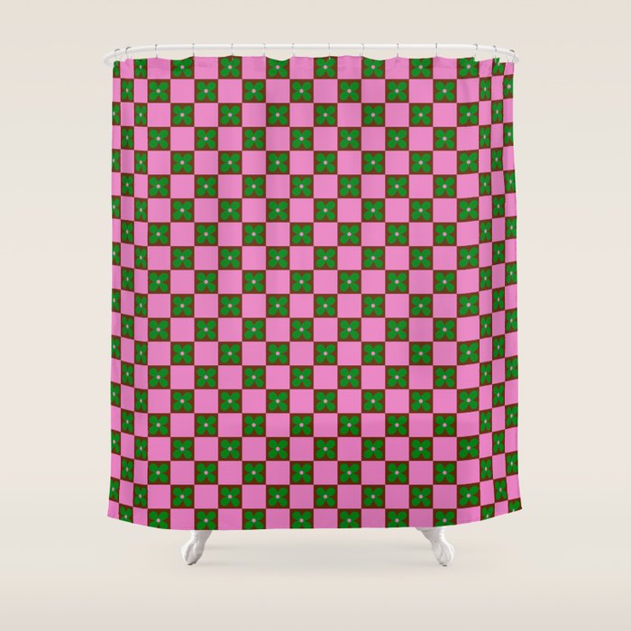 Billie - Floral Checker Shower Curtain Gallery Image 1